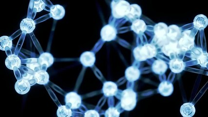 Poster - Abstract Molecular Structure Animation with Glowing Blue Spheres and Connections