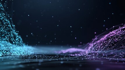 Poster - In this stock 3D rendering of big data technology, a futuristic point wave is shown in an abstract background that includes a dynamic wave, acting as a connecting background with an incorporated