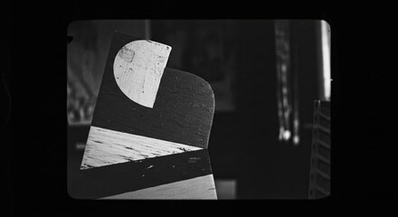 Poster - A black and white photo of a piece of wood with a heart shape on it