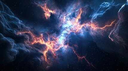Wall Mural - stunning cosmic cloud with bright orange and blue colors in space