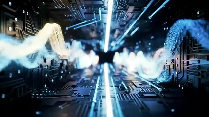 Poster - Futuristic Digital Tunnel with Data Stream and Abstract Energy Waves