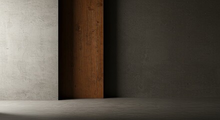 Poster - A room with a concrete wall and a wooden door