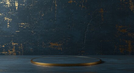 Poster - A gold and blue sculpture of a circular pedestal