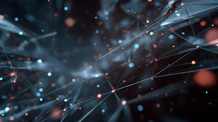 Poster - complex network structure with vibrant bokeh lights in a dark abstract setting