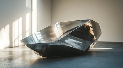 Aufkleber - Futuristic metallic sculptural lounge, showcasing modern design and sunlight reflections