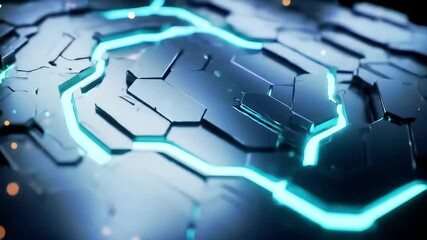 Poster - Abstract Fractured Surface with Glowing Teal Lines