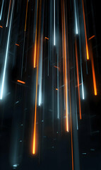 Poster - Abstract display of vertical light trails with vibrant orange and blue hues on a dark background