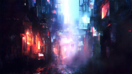 Poster - Futuristic cityscape with vibrant lights creating an immersive and dynamic urban experience