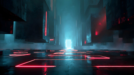 Poster - A captivating scene of futuristic architecture illuminated by neon lights and ethereal glow