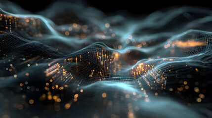 Poster - Abstract technology waves with glowing particles create a futuristic landscape scene