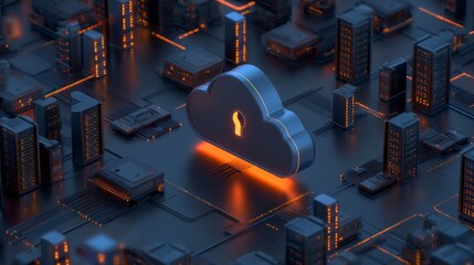 Poster - Cloud security shield icons set on a digital background in blue neon light colors embody the concept of data protection in the realm of online technology network connections