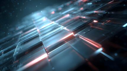 Poster - Futuristic arrangement of transparent cubes illuminated with soft red and blue light