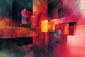 Fototapete - 	•  Bold abstract art style with layered geometric shapes and vibrant color blocks 
