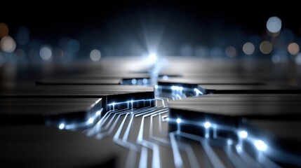 Aufkleber - A computer chip with a blue light shining on it