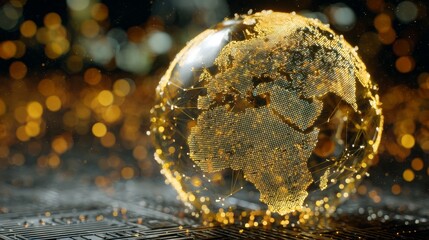 Poster - The concept of a global network centered on the USA, highlighting earth's data transfer, cyber technology, and information exchange in the digital world