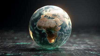 Poster - The digital world globe centered on the USA represents the concept of global connectivity, data transfer, and information exchange through cyber technology