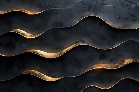 Deep charcoal background with metallic golden wave accents and soft glow 