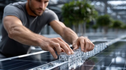 Poster - A man is working on a project with a lot of small objects