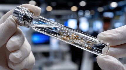 Poster - A person is holding a glass tube with a liquid inside
