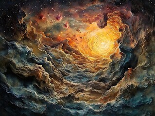 Poster - Celestial vortex: An ethereal landscape where cosmic dust meets incandescent light