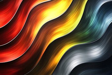 Fototapete - Metallic abstract background with bold colorful waves and shimmering chrome highlights 