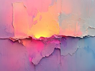 Poster - Abstract acrylic painting with textured brushstrokes in vibrant sunset colors