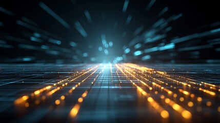 Poster - Glowing holographic elements and data streams in a futuristic abstract HUD interface signify advanced technology stock and digital innovation in a sci-fi virtual world