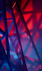 Poster - Abstract architecture with neon light creating geometric shapes and shadow plays on the wall
