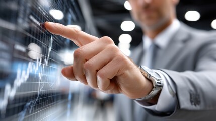 Aufkleber - A man in a suit is pointing at a graph on a computer screen