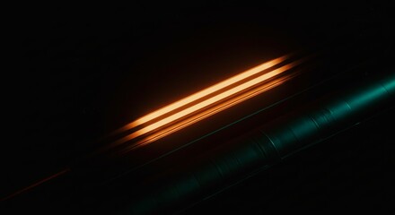 Poster - A black and white image of a lighted object with a yellow stripe