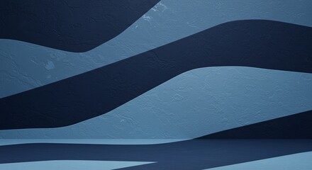 Poster - A blue and white striped wall with a blue wave pattern
