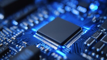 Poster - The concept of modern and high technology is represented by a CPU electronic circuit board, incorporating computer programming and AI