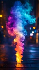 Poster - Ethereal chromatic vapor cascade on reflective urban expanse at twilight hour