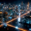 © Murad - Cyberpunk Metropolis: An Aerial View of a Futuristic Cityscape at Night with Glowing Highways