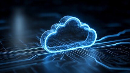 Poster - The idea of cloud computing, cloud storage, and cloud services is illustrated by a digital cloud comprised of digital data code