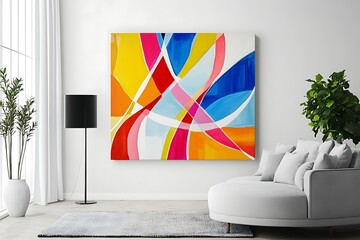 Fototapete - Colorful abstract canvas with intersecting lines and spontaneous paint patterns 