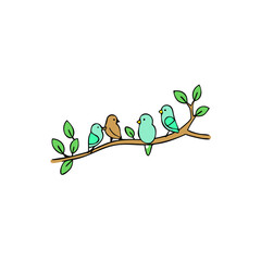 birds perched on tree branch vector illustration