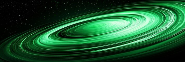 Canvas Print - abstract swirling green light background with shining particles on dark galaxy backdrop