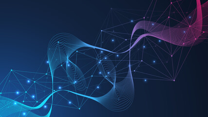 Leinwandbilder - Geometric abstract background with connected line and dots. Structure molecule and communication. Big Data Visualization. Medical, technology, science background. illustration.