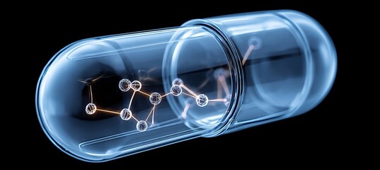 Poster - Digital capsules are illustrated as a network of linked nodes set against a dark blue background