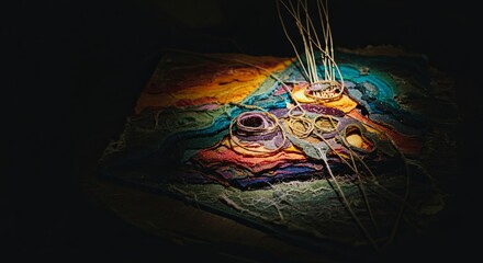 Aufkleber - A colorful piece of art with a dark background