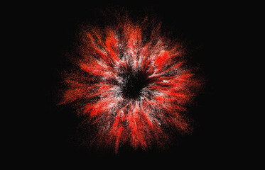 Poster - Digital particles shockwave explosion effect background. Radial sound explosion wave music visualization. 3d rendering
