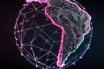 Poster - A virtual environment featuring a 3D illustration of the earth represents the global digital network from an aerial view, symbolizing the concept of connectivity