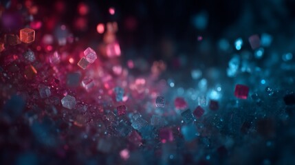 Poster - In a futuristic virtual environment, an abstract digital data stream exhibits dynamic motion accompanied by exploding particles