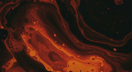 Poster - A painting of a red and black swirl with many dots and splatters