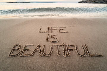 Poster - Sand beach texture with the words 
