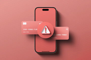 Poster - Smartphone display with credit cards and error alert, symbolizing online transaction failure or security issue
