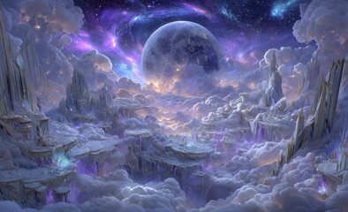 Wall Mural - An alien planet landscape, a view of another planet, and celestial elements like stars and nebulas form a science fiction cosmic background generated by Ai