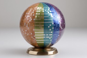 Aufkleber - Colorful mirrored globe reflecting various shades on a smooth surface in a well-lit indoor setting