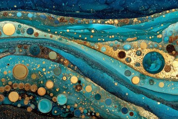 Leinwandbilder - Colorful abstract art resembling ocean waves with circular patterns and shimmering details